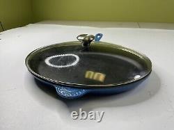 Le Creuset #40 Cast Iron Blue Enamel Oval Skillet Pan with Lid