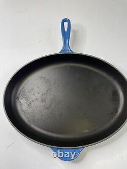 Le Creuset #40 Cast Iron Blue Enamel Oval Skillet Pan with Lid