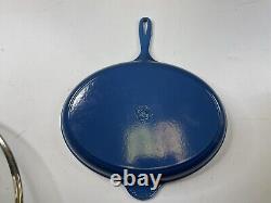 Le Creuset #40 Cast Iron Blue Enamel Oval Skillet Pan with Lid