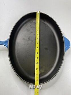 Le Creuset #40 Cast Iron Blue Enamel Oval Skillet Pan with Lid