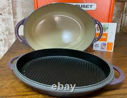 Le Creuset Cassis 4.75-qt Cast-Iron Oval Oven with Grill Pan Lid New Dutch Purple