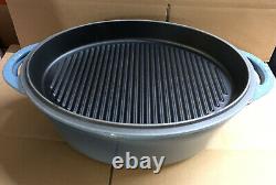 Le Creuset Cast Iron 28cm Oval Casserole with Grill Lid-Marine (New)