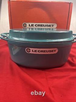 Le Creuset Cast Iron Dutch Oven CARIBBEAN BLUE # 28 Oval Grill Lid 4.5Qt New