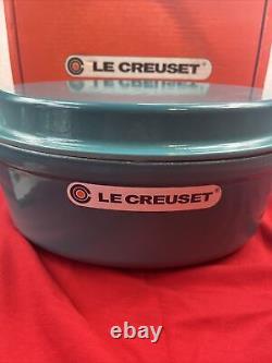 Le Creuset Cast Iron Dutch Oven CARIBBEAN BLUE # 28 Oval Grill Lid 4.5Qt New