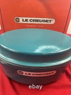 Le Creuset Cast Iron Dutch Oven CARIBBEAN BLUE # 28 Oval Grill Lid 4.5Qt New