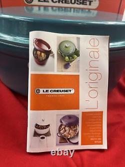 Le Creuset Cast Iron Dutch Oven CARIBBEAN BLUE # 28 Oval Grill Lid 4.5Qt New