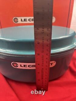 Le Creuset Cast Iron Dutch Oven CARIBBEAN BLUE # 28 Oval Grill Lid 4.5Qt New