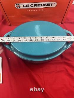 Le Creuset Cast Iron Dutch Oven CARIBBEAN BLUE # 28 Oval Grill Lid 4.5Qt New