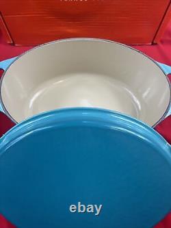 Le Creuset Cast Iron Dutch Oven CARIBBEAN BLUE # 28 Oval Grill Lid 4.5Qt New