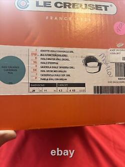 Le Creuset Cast Iron Dutch Oven CARIBBEAN BLUE # 28 Oval Grill Lid 4.5Qt New