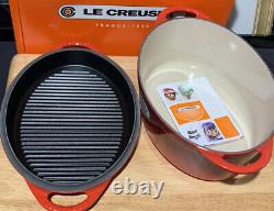 Le Creuset Cast Iron Oval Oven with Reversible Grill Pan Lid, 4 3/4 quart Cerise