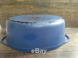 Le Creuset Cousances Oval Cast Iron Dutch Oven Pot Blue France # 28 Vintage