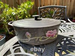 Le Creuset Cousances Vintage Cast Iron Grey Belle Époque Flower Oval 12 Rare