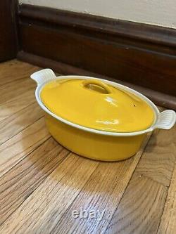 Le Creuset Cousances Yellow Color Cast Iron Oval Dutch Oven with Lid 3.5 Quart
