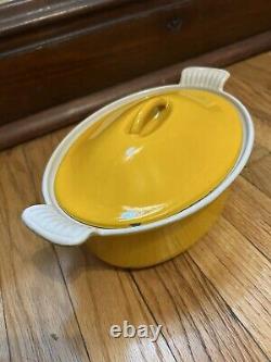 Le Creuset Cousances Yellow Color Cast Iron Oval Dutch Oven with Lid 3.5 Quart