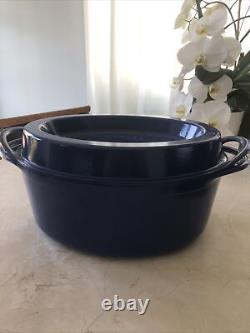 Le Creuset Doufeu Oval 36 X 28cm Roaster Dutch Oven w Lid Blue Cast Iron Enamel