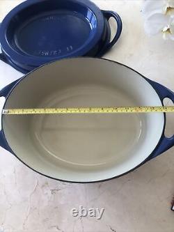 Le Creuset Doufeu Oval 36 X 28cm Roaster Dutch Oven w Lid Blue Cast Iron Enamel