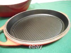 Le Creuset Enameled Cast Iron Red Oval Cerise Flame Dutch Oven & Grill LID #32