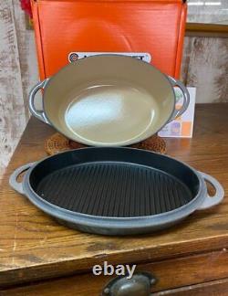 Le Creuset Flint Oyster Grey 4.75-qt Cast-Iron Oval Oven with Grill Pan Lid New