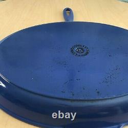 Le Creuset Lapis 15 inch Classic Oval skillet enameled Cast Iron blue pre-owned