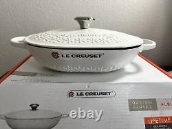 Le Creuset OBLONG CAST IRON DESIGN FLEUR Casserole 3.75 Qt COTTON WHITE (NIB)