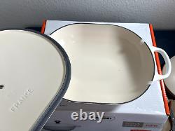 Le Creuset OBLONG CAST IRON DESIGN FLEUR Casserole 3.75 Qt COTTON WHITE (NIB)