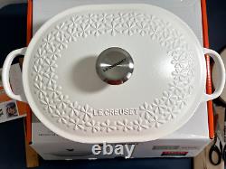 Le Creuset OBLONG CAST IRON DESIGN FLEUR Casserole 3.75 Qt COTTON WHITE (NIB)