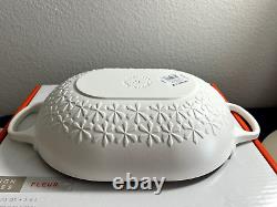 Le Creuset OBLONG CAST IRON DESIGN FLEUR Casserole 3.75 Qt COTTON WHITE (NIB)