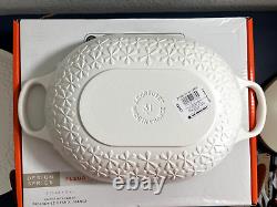 Le Creuset OBLONG CAST IRON DESIGN FLEUR Casserole 3.75 Qt COTTON WHITE (NIB)