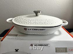 Le Creuset OBLONG CAST IRON DESIGN FLEUR Casserole 3.75 Qt COTTON WHITE (NIB)