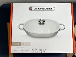 Le Creuset OBLONG CAST IRON DESIGN FLEUR Casserole 3.75 Qt COTTON WHITE (NIB)