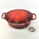 Le Creuset Red Enameled Cast Iron Portable Double Handle Oval Dutch Oven Used