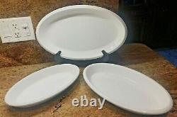 Le Creuset Set Of 3, White Enamel Cast Iron Baking Pans 32,36,40 Vintage