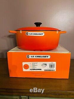 Le Creuset Signature 8-qt Oval Dutch Oven, Flame Orange NIB w 2 Knobs