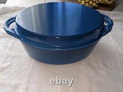 Le Creuset cast iron oval oven with reversible grill pan lid 4 3/4 in blue