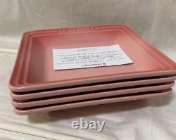 Le Creuset square plates, 16cm, vermilion color, set of 4, unused
