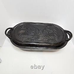 Lodge 20.5 Oval Dutch Oven Wildlife Series Ducks Deep Dish Fryer Vintage Rare