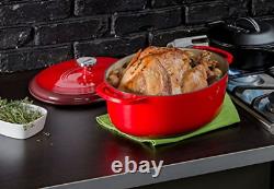 Lodge 7 Quart Oval Dutch Oven Enameled Cast Iron in Red Simmer Fry
