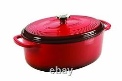 Lodge 7Q Oval Enameled Dutch Oven. Classic Red Enamel Cast Iron Dutch Oven