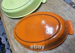 Lot Of 2 LE Creuset VINTAGE Oval Bakers Flame Orange Yellow Au Gratin Cast Iron