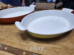 Lot Of 2 LE Creuset VINTAGE Oval Bakers Flame Orange Yellow Au Gratin Cast Iron