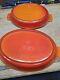 Lot Of 2! LE Creuset VINTAGE Oval Bakers Orange Gratin Enamel Cast Iron Look New