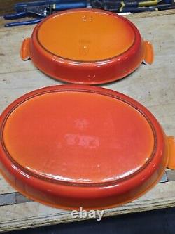 Lot Of 2! LE Creuset VINTAGE Oval Bakers Orange Gratin Enamel Cast Iron Look New