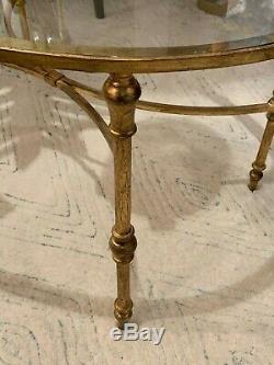 MID Century Modern XL 40 Aged Gold Leaf Iron Glass Top Oval Coffee Table