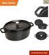 Matte Black Oval Dutch Oven 8.5-Quart Cast Iron Cocotte Premium Cookware