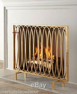 Modern Geometric Oval Loops Fireplace Fire Screen Flat Panel Antique Gold 40