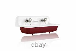 NEW 48 Red Wall Mount Cast Iron Porcelain High Back Trough Sink, Chrome Accents