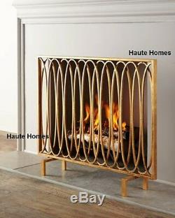 NEW Horchow STUNNING MODERN OVAL Loops Golden IRON Fireplace Screen Geometric