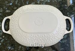 NEW LE CREUSET Signature Enameled Cast Iron Fleur Oval Oven 3.75qt Cotton White