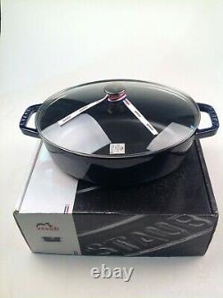 NEW, Staub 4qt Shallow Wide Oval Cocotte with Glass Lid, Dark Blue